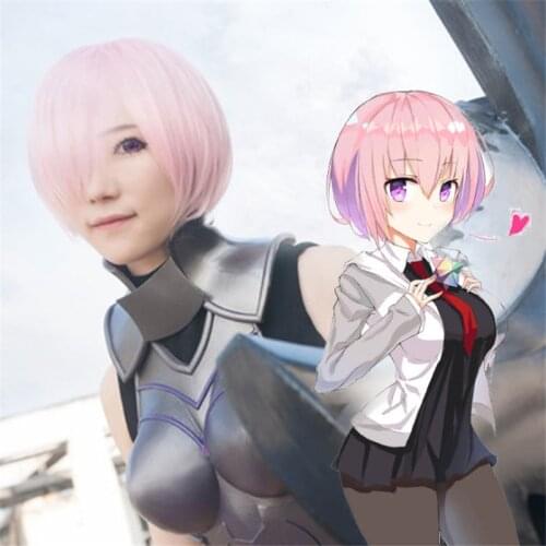 FGO Mash Kyrielight Wig Long Light Pink Hair Wig Anime Game Fate/Grand Order Apocrypha Cosplay Hair Synthetic Cosplay Wig 35cm