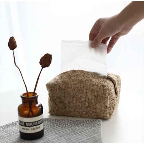 Cotton Linen Cloth Art Tissue Box Simple Homestay Concave Shape Pumping Box Storage Bag Home Living Room Decoration