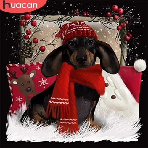 HUACAN Full Square Diamond Painting Dog Christmas Gift Diamond Embroidery Animal Diamond Mosaic Cross Stitch Decor For Home