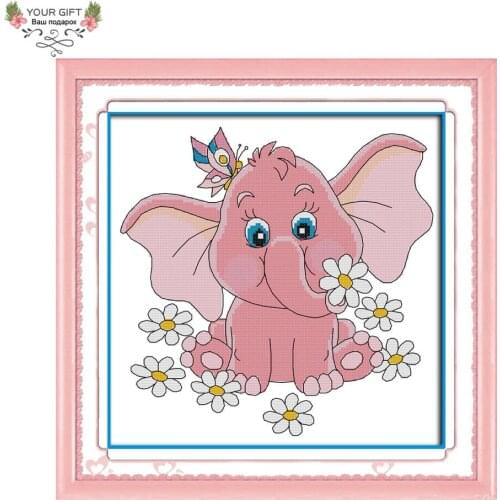 Joy Sunday The Pink Elephant Home Decoration C846 14CT 11CT Counted Stamped Animal Handcraft Cross Stitch Kit