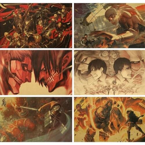 Classic Anime Attack On Titan Poster Vintage Kraft Paper Wallpaper Stickers Manga Wall Collage ​Bedroom Decoration Home Decor