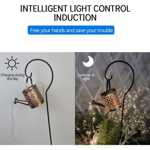 Solar Powered Wrought Iron Hollow Out Lamp Metal Watering Can Sprinkles Fairy Light LED Outdoor Garden Waterproof Shower Lights