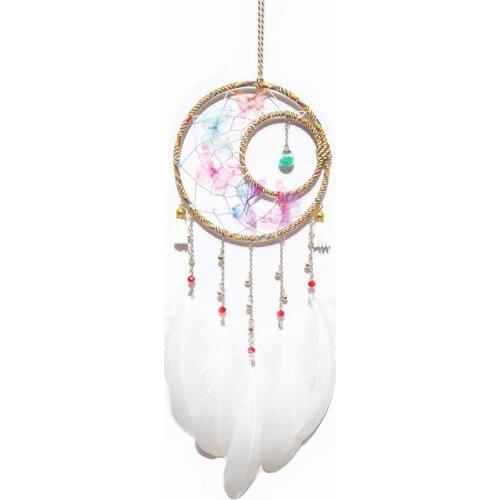 Beautiful Ins girl heart butterfly dance glass dream catcher feather pendant wind chime home decoration