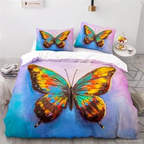 Colorful Butterfly Oil Painting 3D Printed Bedding Set Twin Full Queen King Size Comforter Cover Set Duvet Cover Set Bedclothes