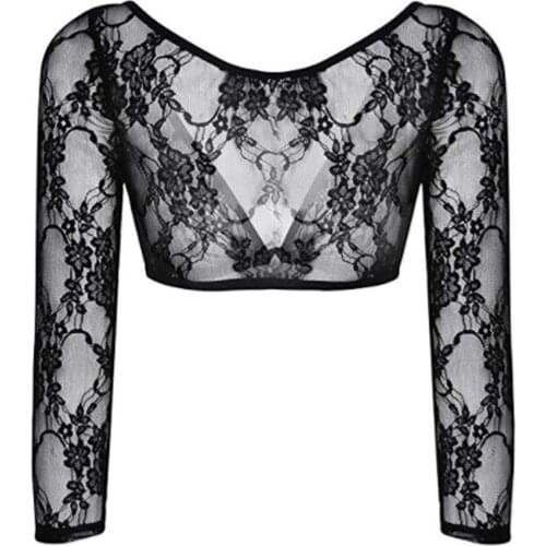 Summer Short Lace T-Shirts Long Sleeve V-Neck Perspective Black Thin Casual Shirt Harajuku Black Flower Mesh Tops XXXL Plus Size