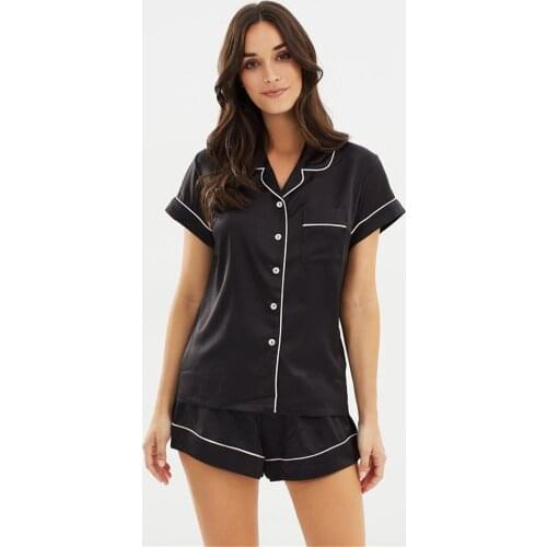 Summer Short Sleeved Shorts Womens Pajamas Solid Color 2Psc Pijama Womens Imitation Silk Pyjamas Female Home Clothing Sleepwear