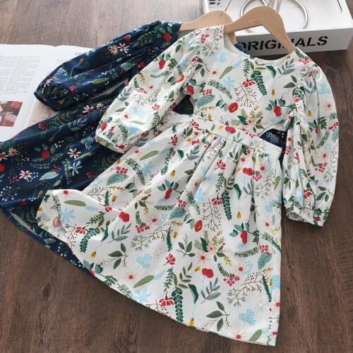 Menoea Baby Girls Casual Dresses Spring Autumn 2021 New Flower Print Korean Sweet and Cute Style Hollow Vestidos For 3-7Y