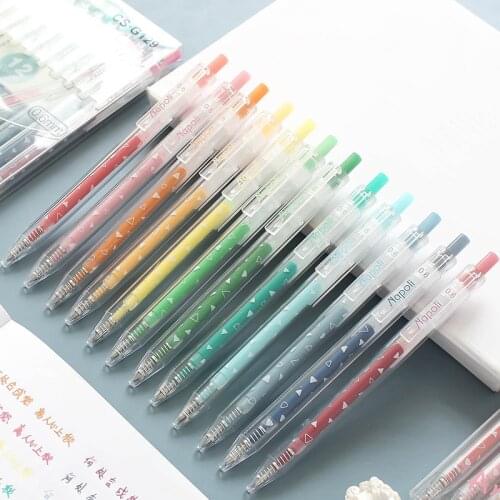 Napoli 12 Colors Gel Pen Set 0.6mm Ballpoint Click Type Multi Color Drawing Marker Liner for Journal Art School Supplies A6864