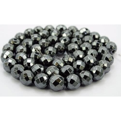 Natural Hematite Healing Gems Stones Faceted Round Beads Non Magnetic Metallic Black 15.5'' Jewelry Making 5 Strands/Pack
