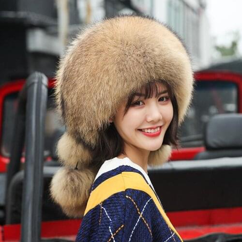 New Fox Fur Hat Female 2020 Fashion Winter Five Ball National Wind Chaise Hat Winter Leather Warm Fur Hat Female Raccoon Hat