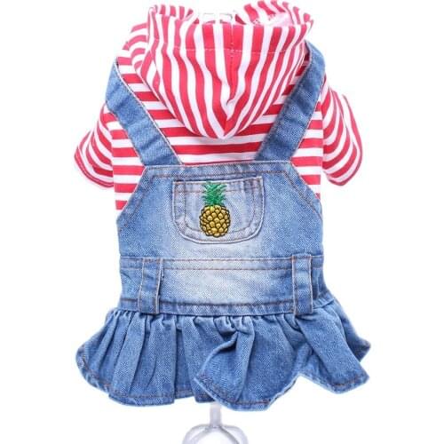 Pet Dog Jean Dress Striped Denim Dog Cat Dress Pineapple Design Clothes pet Clothing 2 Colour