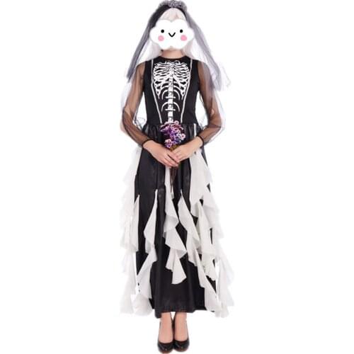 Wholesale NEW Halloween Cosplay Costume Sexy Women Adult Zombie Witch Skeleton Ghost Bride Costume Hell Goddess Dress