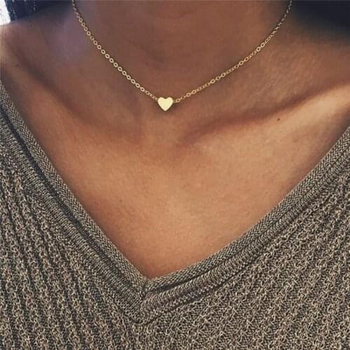 DAIWUJAN100% 925 Sterling Silver Choker Chain Necklace For Women Heart Shape Pendant Necklace Gold Color Dainty Initial Jewelry