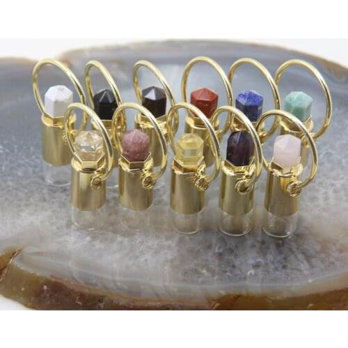 Natural Amazonite Amethysts Obsidian Hexagon Points Perfume Bottle Pendant White Crystals Essential Oil Diffuser Necklace