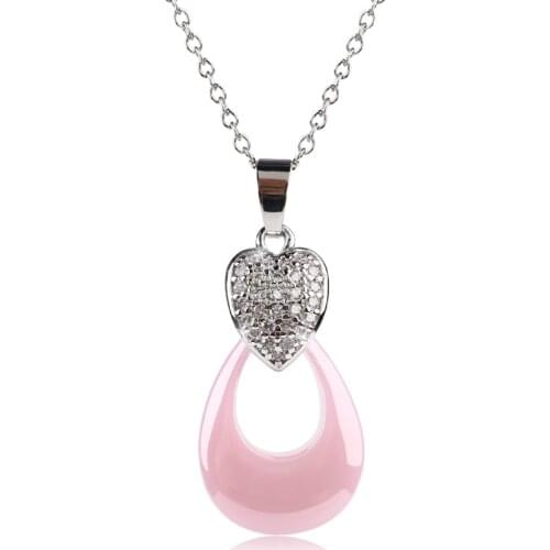 Fashion Necklace Colorful Pendants Water Drop Shaped Ceramic Charm Necklaces With Bling Heart Crystal Jewelry Statement Gifts