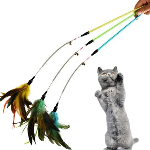 Feather Cat Teaser Rod Toys Funny Bell Feather Bell Rod Toys For Cat Kitten Playing Interactive Toy Cat Wand Pole Products