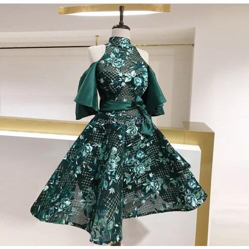 A-Line Homecoming Dress High Neck Short-Length Taffeta Sequins Club Dress Cocktail Dress Short Dress Коктейльный костюм Arabia