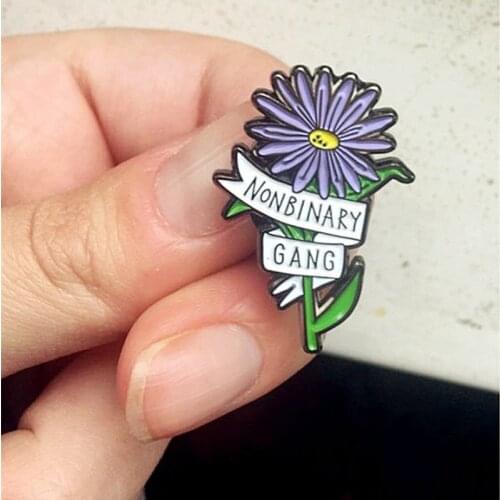 Gender Queer Flower Nonbinary Gang Enamel Brooch Pin Hat Bag Collar Lapel Pins Badges Women Mens Fashion Jewelry Accessories
