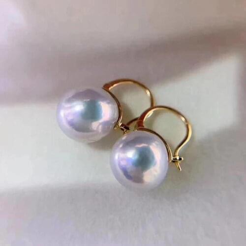 Freshwater pearl white reborn keshi NEAR ROUND 8-9MM S925 hook earrings FPPJ wholesale beads nature