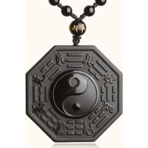 DropShipping Black Obsidian Necklace Pendant Chinese BAGUA Mens Jewelry Womens Jewelry