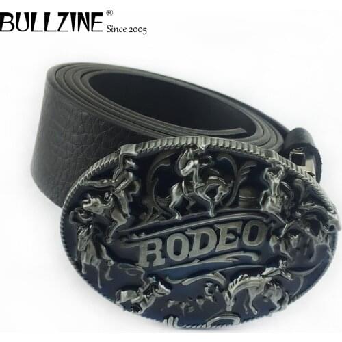 Bullzine zinc alloy retro western RODEO belt buckle jeans gift belt buckle Free PU belt FP-02849 drop shipping