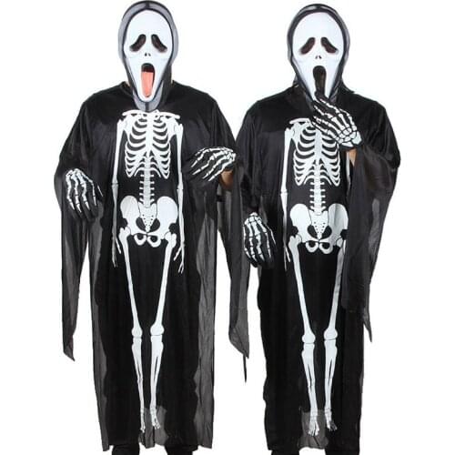 Sale Halloween Scary Costumes With Gloves Skull Skeleton Monster Demon Ghost Clothes Robe For Adult Kids