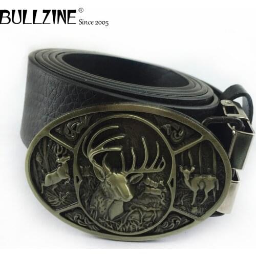 Bullzine zinc alloy retro DEER belt buckle jeans gift belt buckle Free PU belt FP-02177-1 drop shipping