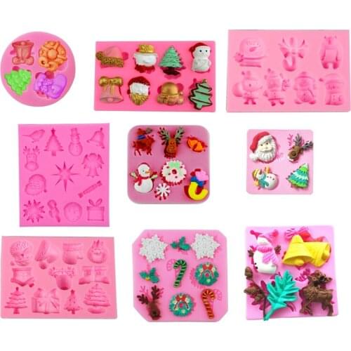 Free Shipping Christmas Cooking Tools Fondant DIY Cake Silicone Moulds Mhocolate Baking Decoration Candy Resin Craft
