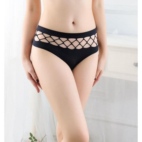 Sexy Underpants Solid Cotton Briefs Mid Waist Panties Breathable Underwear Womens Lingerie Female Intimates Hollow Out