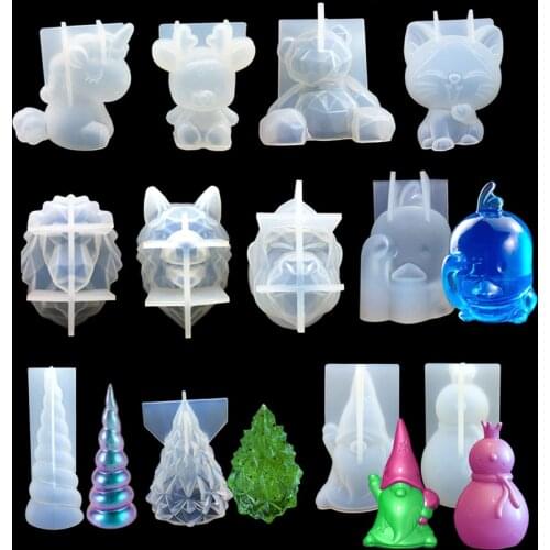 3D Bear Unicorn Horn Christmas Deer Tree Cat Loving Heart Lion Wolf Duck Silicone Sugarcraft Mold Fondant Cake Decorating Tools