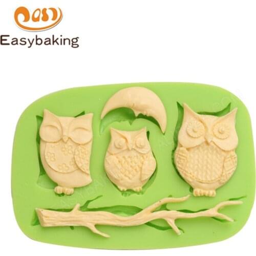 Three Owls Under Moon Shape Fondant Silicone Molds DIY Handmade Kitchenware Cake Decoration Baking Tools for Chocolate Jelly
