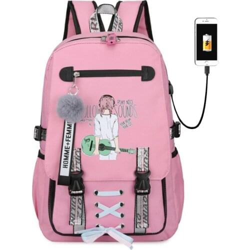 Cute Student School Bag Book Bag Girl Kawaii book Backpack Women men black Travel Backpack Anti-theft USB Charging Laptop bag