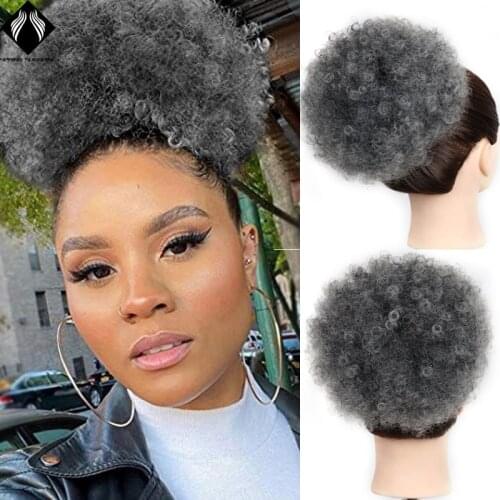 8inch Short Afro Puff Synthetic Hair Bun Chignon Hairpiece For Women Drawstring Ponytail Kinky Curly Updo Clip Hair Extension