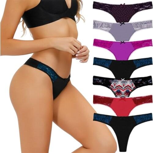 Comsoft 7pack sexy Thongs for women Lace Stretchy Spandex Nylon women Underwear low rise G-string ladies brief female panties