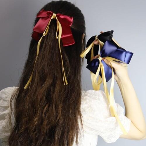 South Korea Three-layer Multicolor Bow Long Ribbon Spring Clip Hairpin Top Clip Back Head Hairpin Clip Woman Hair Accessories