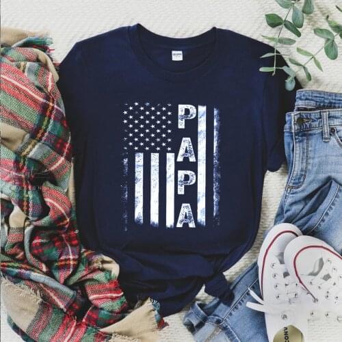 Funny Papa Loose T-shirt Man Independence Day Printing Shirt Stars Logo Male Outdoors Tops July 4th Fashion Matching Tee