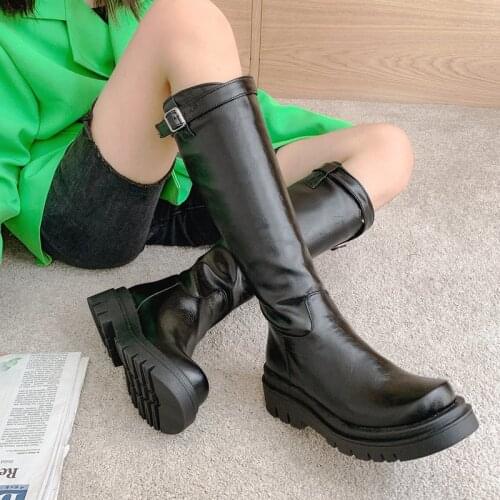 2021 Platform Women Boots Autumn Flat Heel Knee High Boots Slip On Winter Plush Long Boots Ladies Shoes Big Size 41 42 43