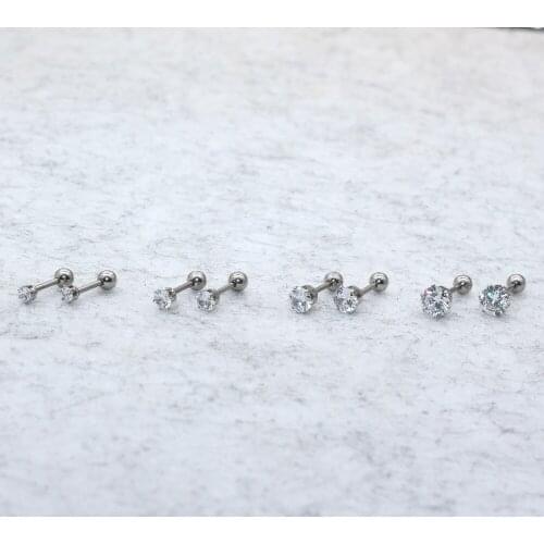 Steel Color 6 Claw 3/4/5/6MM Clear Zircon Women Stud Earrings Ear Smooth Ball Earring 316 Stainless Steel Jewelry