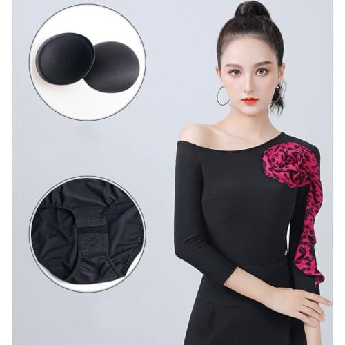 Women Ballroom Dance Costume New Summer Dance Tops Oblique Shoulder Latin Dance Practice Clothes TXH-DBL144