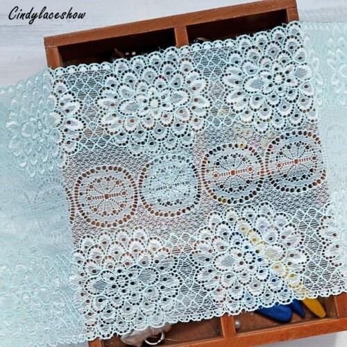 2 Yards 18cm Width Mint Green Spandex Elastic Lingerie Lace Trim Flower Sewing Applique Stretch Lace Fabric Underwear Trimmings