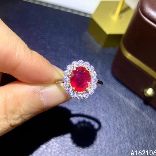 925 Pure Silver Chinese Style Natural Ruby Womens Classic Elegant Flower Adjustable Gemstone Ring Fine Jewelry Support Detectio