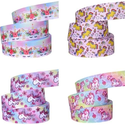 25mm 10yards Cartoon unicorn Ribbons Thermal transfer Printed grosgrain Wedding Accessories DIY material