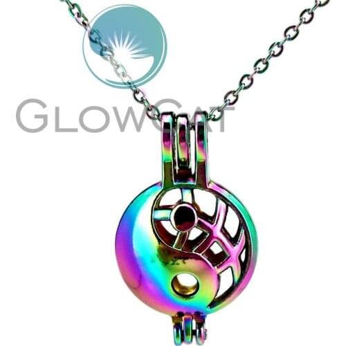 CC803 Rainbow Color Round Tai Chi Design Beads Cage Pendant Aroma Essential Oil Diffuser Oyster Pearl Cage Locket Necklace