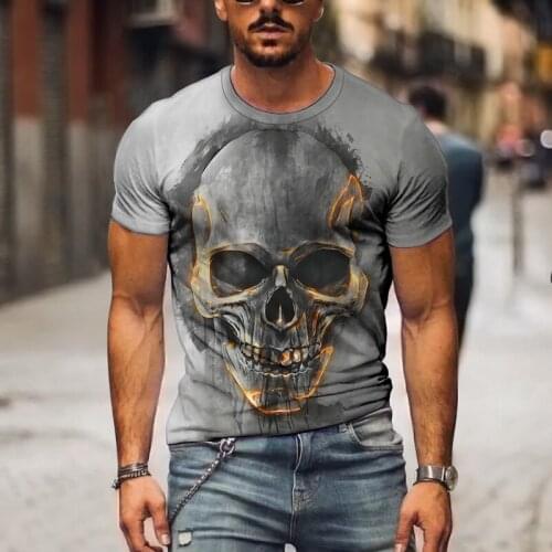 3D Skull Printing T-shirt Mens Casual Punk Motorcycle Style Streetwear Slim Tops 2021 Summer Personality Mens Clothing XXS-4XL