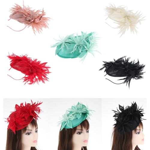 Lady Party Races Sinamay Hat Fascinator Church Derby Feather Headband Clip Hair Accessories