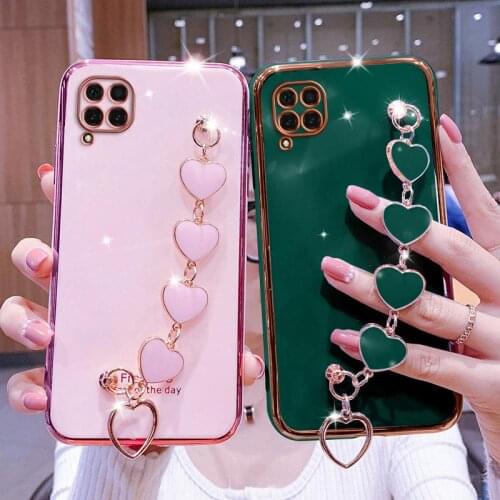Wrist Bracelet Phone Case For Huawei P40 Lite E Case Luxury Heart Chain Plating Cover For Huawei P40 Lite E 5G Y7p Nova7i Capa