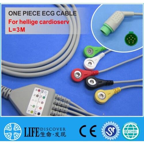 ECG CABLE with 5 leadwires snap for hellige cardioserv patient monitor