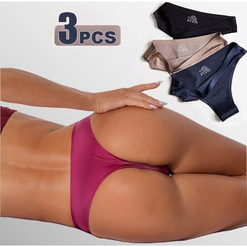 3 Pieces of Solid Color Low-waist Seamless Sexy Thong Panties Womens Soft and Breathable Silk Close-fitting Panties