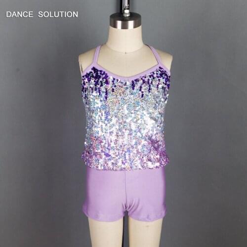 Modern Jazz Children Adult Dance Costumes Set Colorful Sequined Camisole Spandex Clothing With bike-shorts Pant 18547