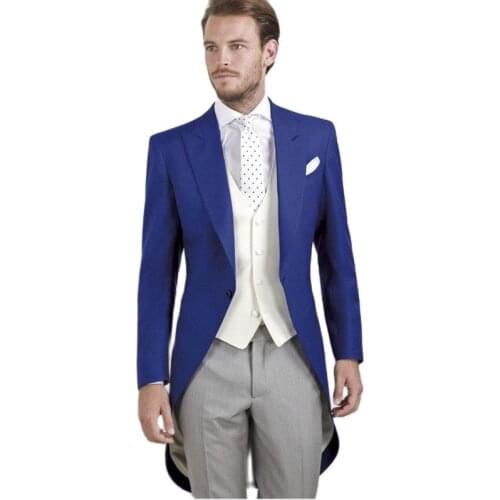 Handsome Slim Fits Morning Style Groom Tuxedos Men Prom Business Suits Coat Waistcoat Trousers (Jacket+Pants+Vest+Tie) K:138